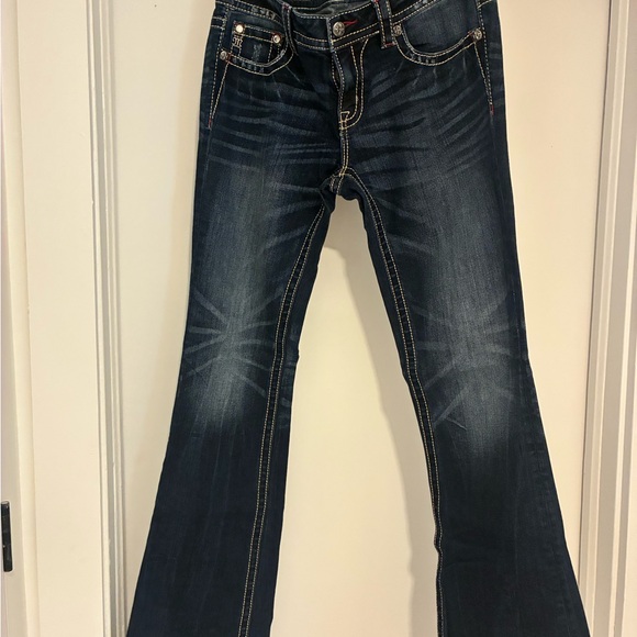Miss Me Dark Blue Boot Cut Jeans with Embellished Pockets - Picture 2 of 5